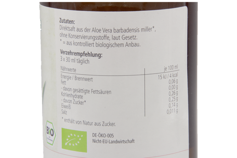 Aloe Vera Saft, Bio, 100% Direktsaft, 1 Liter – Tee- und Kräuterkiste