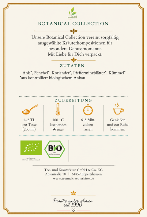 Bauchbalance Bio-Kräutertee – klassisch-würziger Kräutergenuss mit Fenchel, Anis & Kümmel