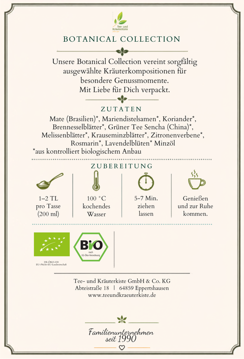 Neubeginn Bio-Kräutertee – frisch-würziger Kräutergenuss mit Mate & grünem Tee